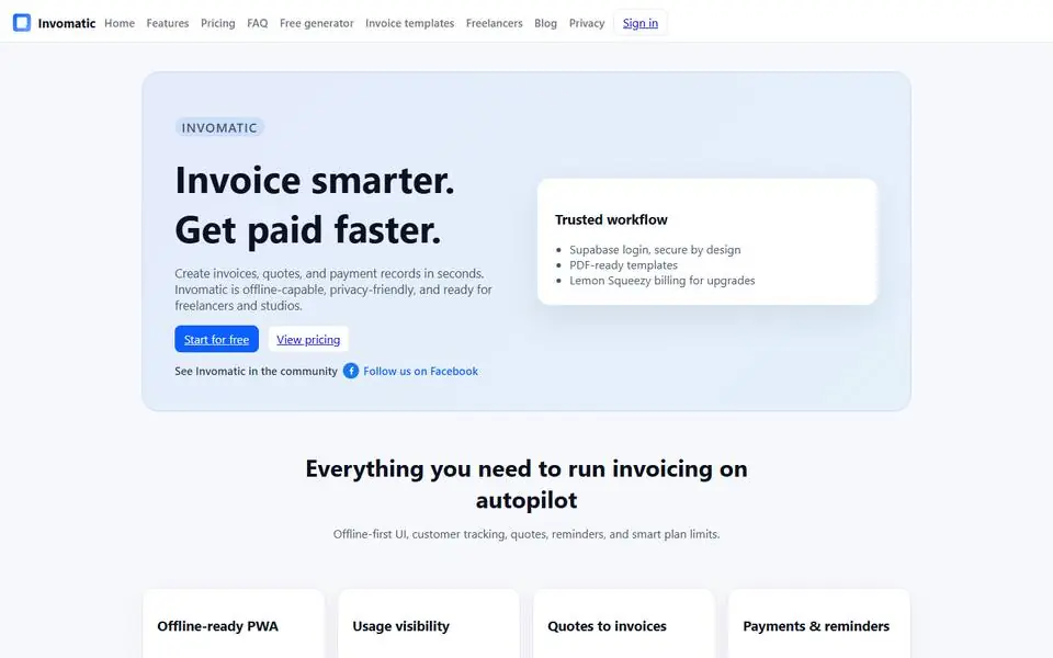 Invomatic website homepage
