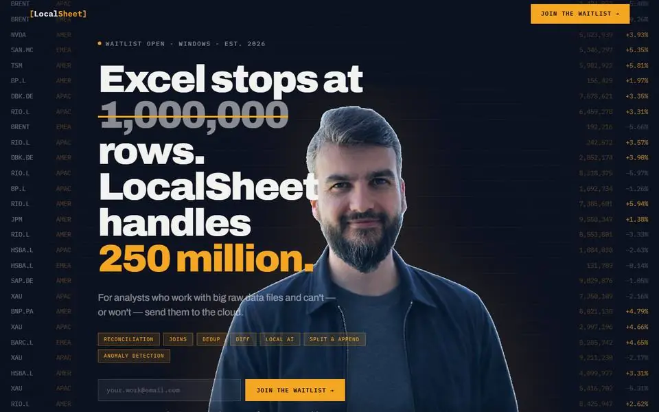 LocalSheet.io website homepage