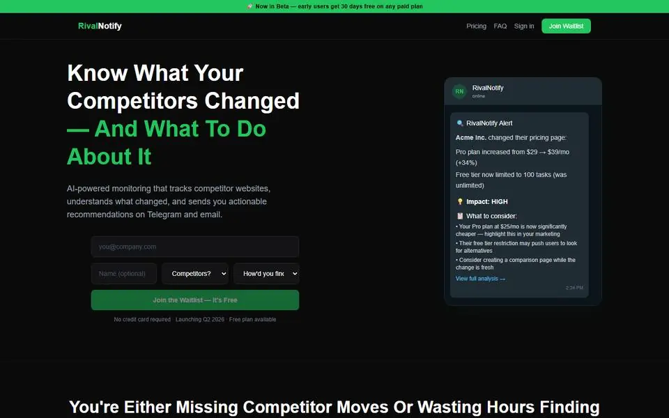 RivalNotify website homepage